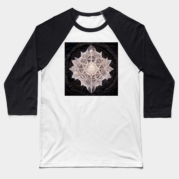 Metatron Fractal Mandala Zentangle lilac Baseball T-Shirt by Prilidiarts